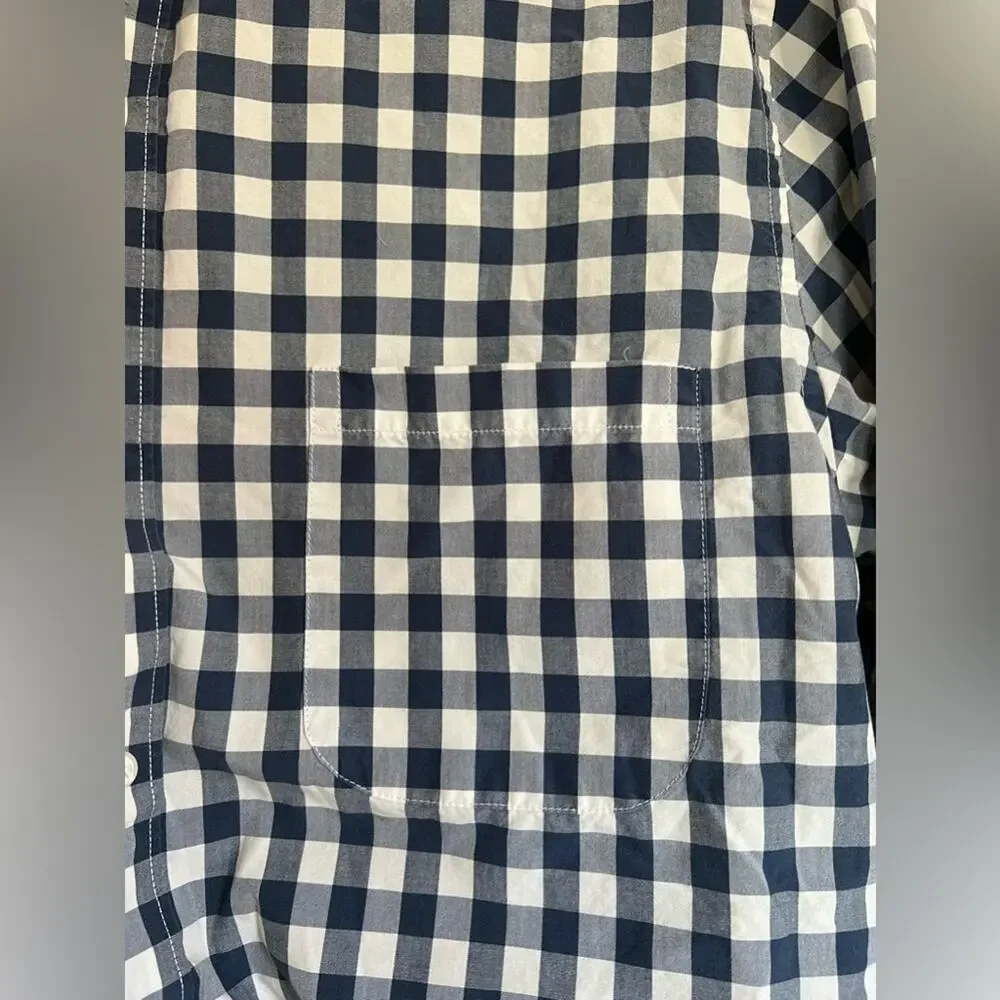J crew gingham button down shirt blue and white checkered 100% cotton slim cut
